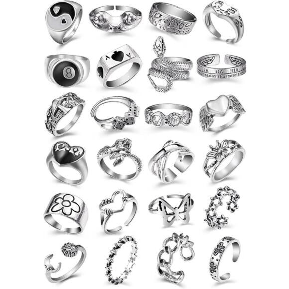 Branded | Other | Vintage Silver Open Punk Rings For Men Women 24pcs ...